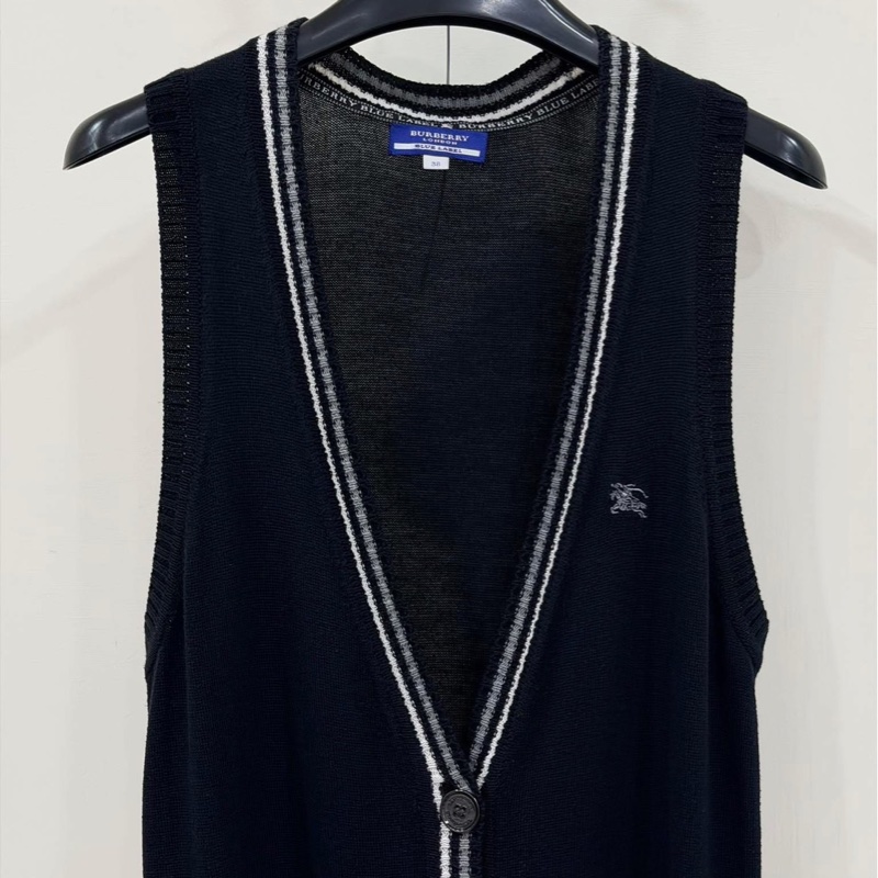 BURBERRY 藍標 深藍滾邊針織戰馬長版口袋背心-6