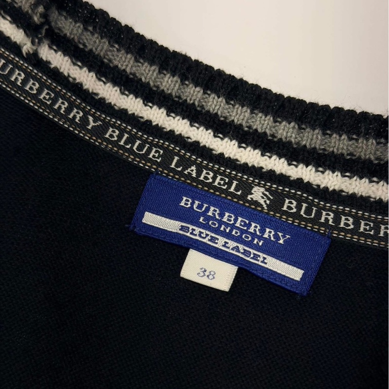 BURBERRY 藍標 深藍滾邊針織戰馬長版口袋背心-8