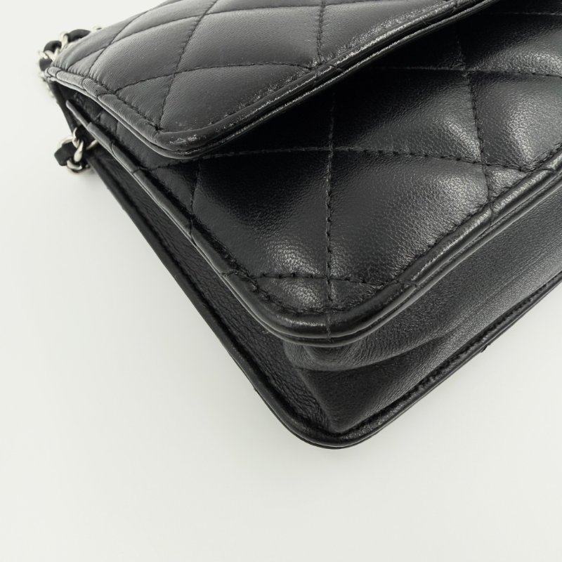 CHANEL - 黑色羊皮菱格銀釦woc-5