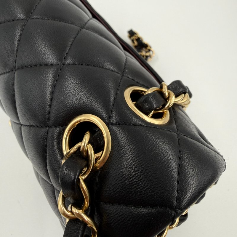 CHANEL - 黑色羊皮菱格金釦COCO 23cm-15