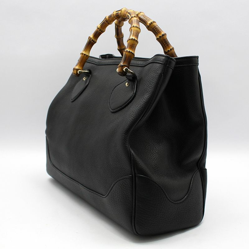 【包稅】GUCCI 黑色皮革戴安娜竹柄手提包 282317-1