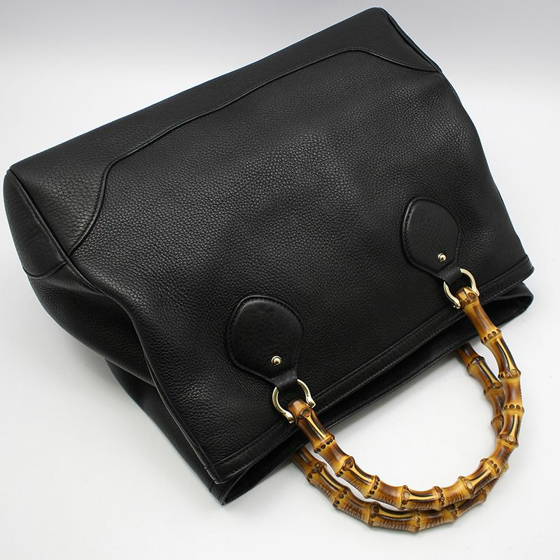 【包稅】GUCCI 黑色皮革戴安娜竹柄手提包 282317-2