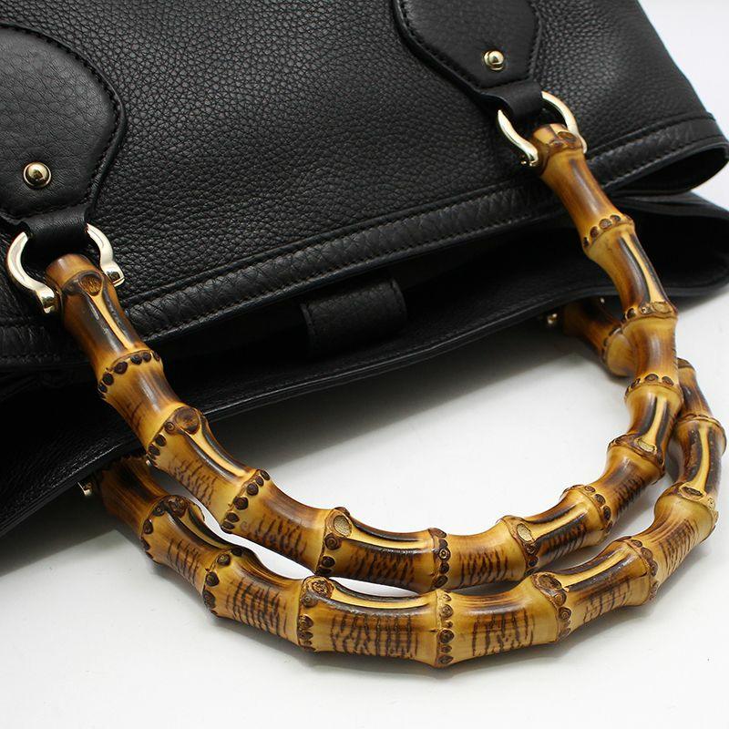 【包稅】GUCCI 黑色皮革戴安娜竹柄手提包 282317-5