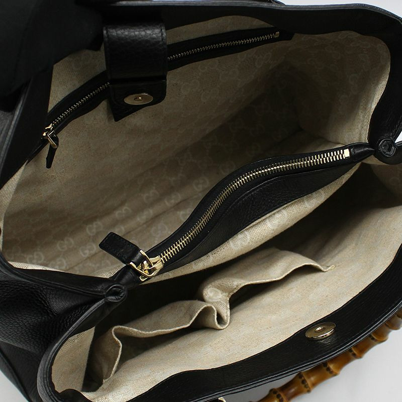 【包稅】GUCCI 黑色皮革戴安娜竹柄手提包 282317-8