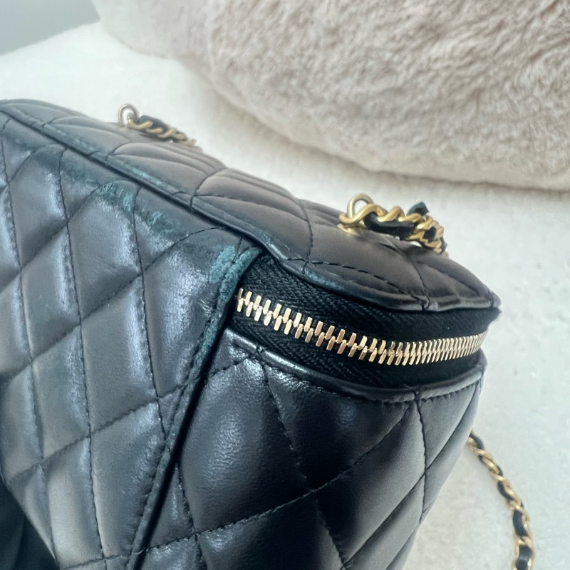 Chanel 黑色金球長盒子/化妝包-11