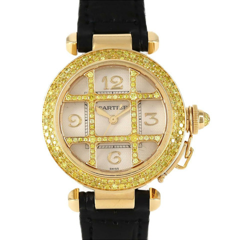 卡地亞 Pasha 32 YG 2YD Grid YD WJ102751 自動腕錶