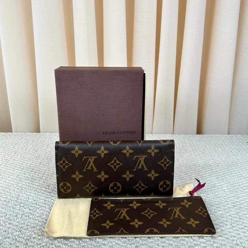 LV路易威登老花玫紅豆按扣二合一三折長款錢包 卡位多 容量足-1