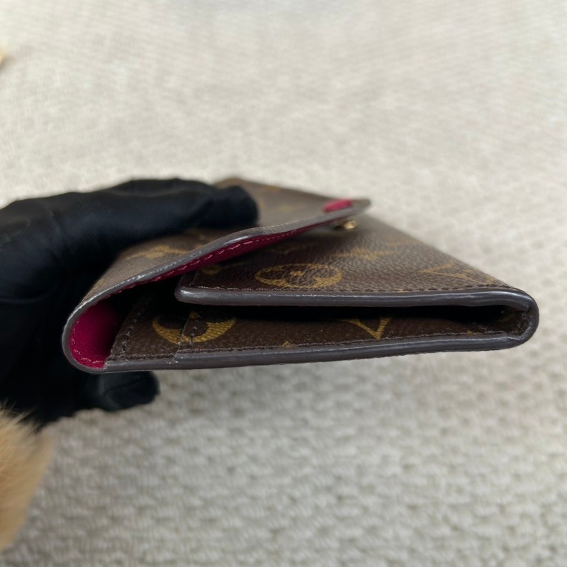 LV路易威登老花玫紅豆按扣二合一三折長款錢包 卡位多 容量足-3