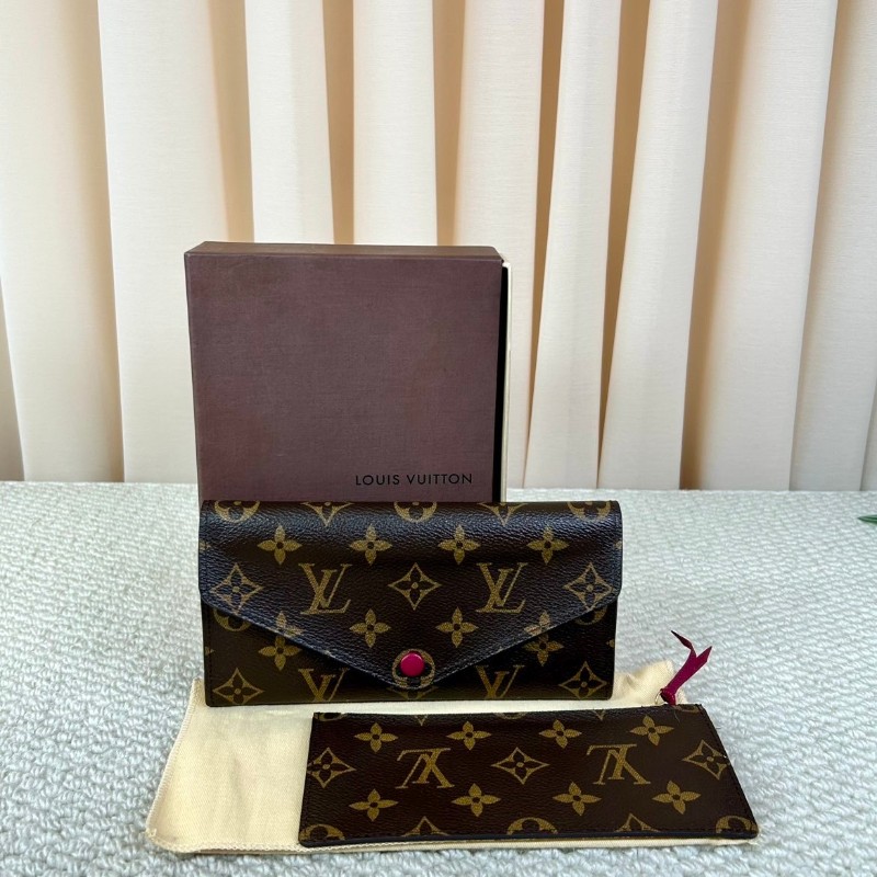 LV路易威登老花玫紅豆按扣二合一三折長款錢包 卡位多 容量足-5