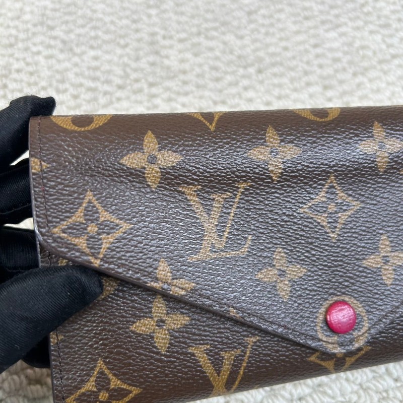 LV路易威登老花玫紅豆按扣二合一三折長款錢包 卡位多 容量足-7