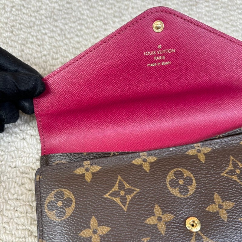 LV路易威登老花玫紅豆按扣二合一三折長款錢包 卡位多 容量足-9