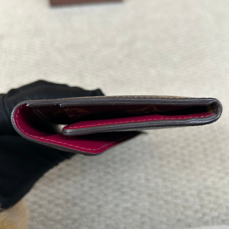 LV路易威登老花玫紅豆按扣二合一三折長款錢包 卡位多 容量足-13