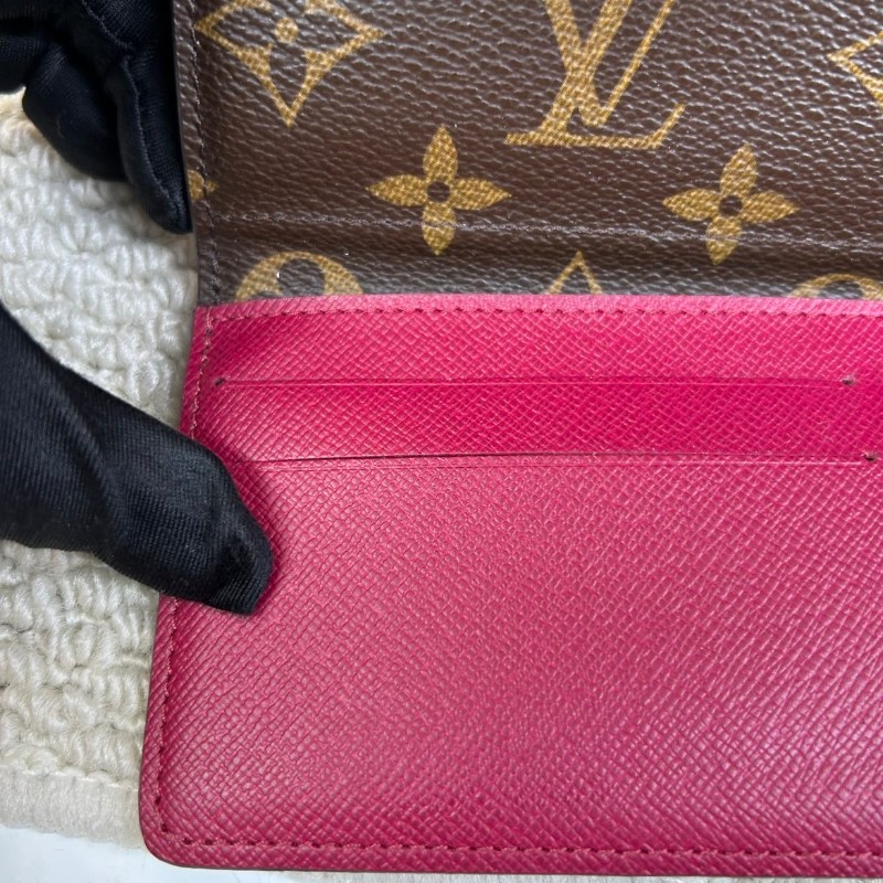 LV路易威登老花玫紅豆按扣二合一三折長款錢包 卡位多 容量足-16