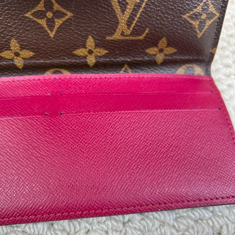 LV路易威登老花玫紅豆按扣二合一三折長款錢包 卡位多 容量足-17