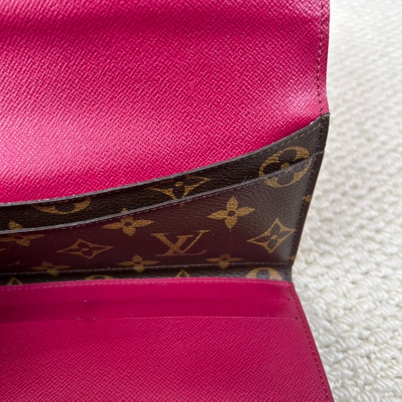 LV路易威登老花玫紅豆按扣二合一三折長款錢包 卡位多 容量足-18