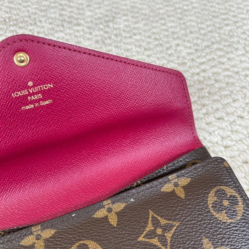 LV路易威登老花玫紅豆按扣二合一三折長款錢包 卡位多 容量足-21