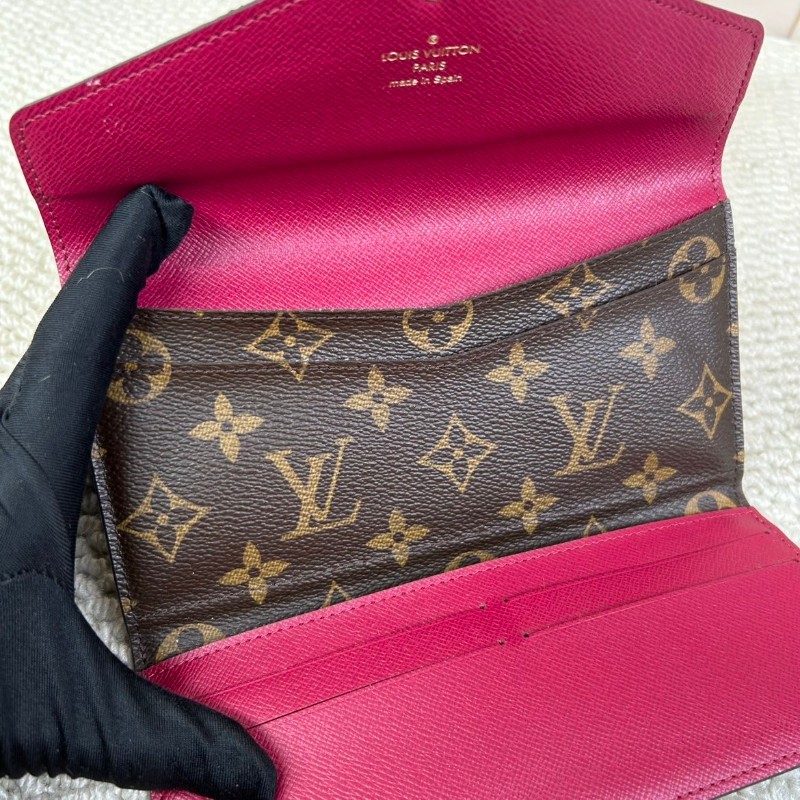 LV路易威登老花玫紅豆按扣二合一三折長款錢包 卡位多 容量足-22