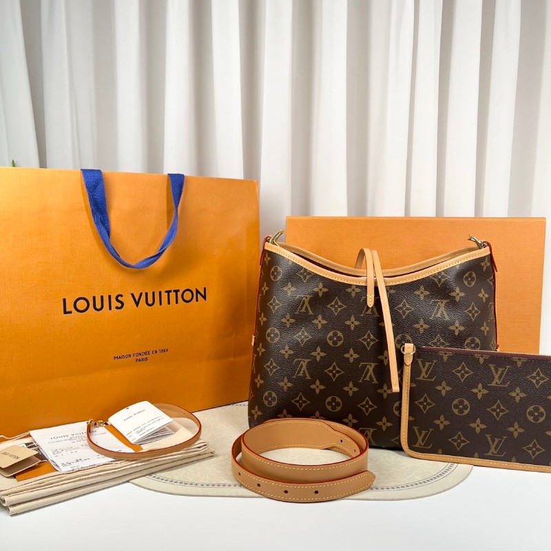 ghh bj zzz LV路易威登  芯片款 Carryall PM小号子母包 经典老花满印购物袋 涂层帆布拼牛皮饰边 手提单肩包托特包 女款 棕色-1