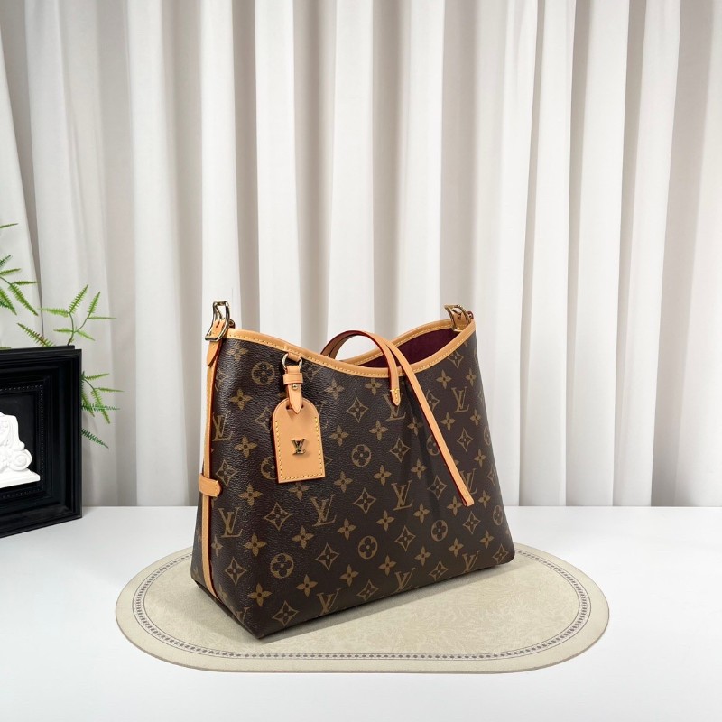 ghh bj zzz LV路易威登  芯片款 Carryall PM小号子母包 经典老花满印购物袋 涂层帆布拼牛皮饰边 手提单肩包托特包 女款 棕色-4