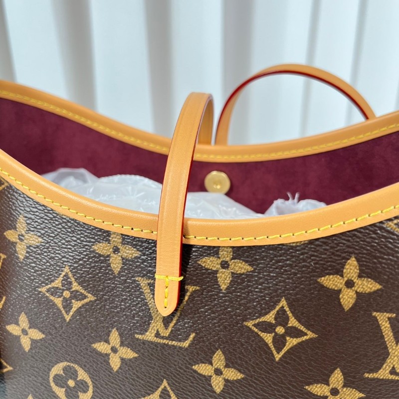 ghh bj zzz LV路易威登  芯片款 Carryall PM小号子母包 经典老花满印购物袋 涂层帆布拼牛皮饰边 手提单肩包托特包 女款 棕色-13