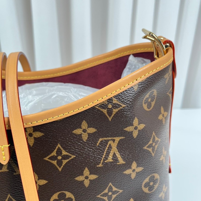 ghh bj zzz LV路易威登  芯片款 Carryall PM小号子母包 经典老花满印购物袋 涂层帆布拼牛皮饰边 手提单肩包托特包 女款 棕色-14