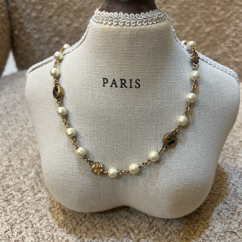 GUCCI復古金珍珠項鍊-0