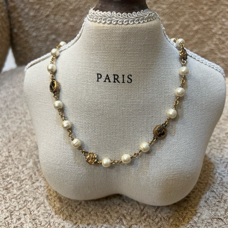 GUCCI復古金珍珠項鍊-5