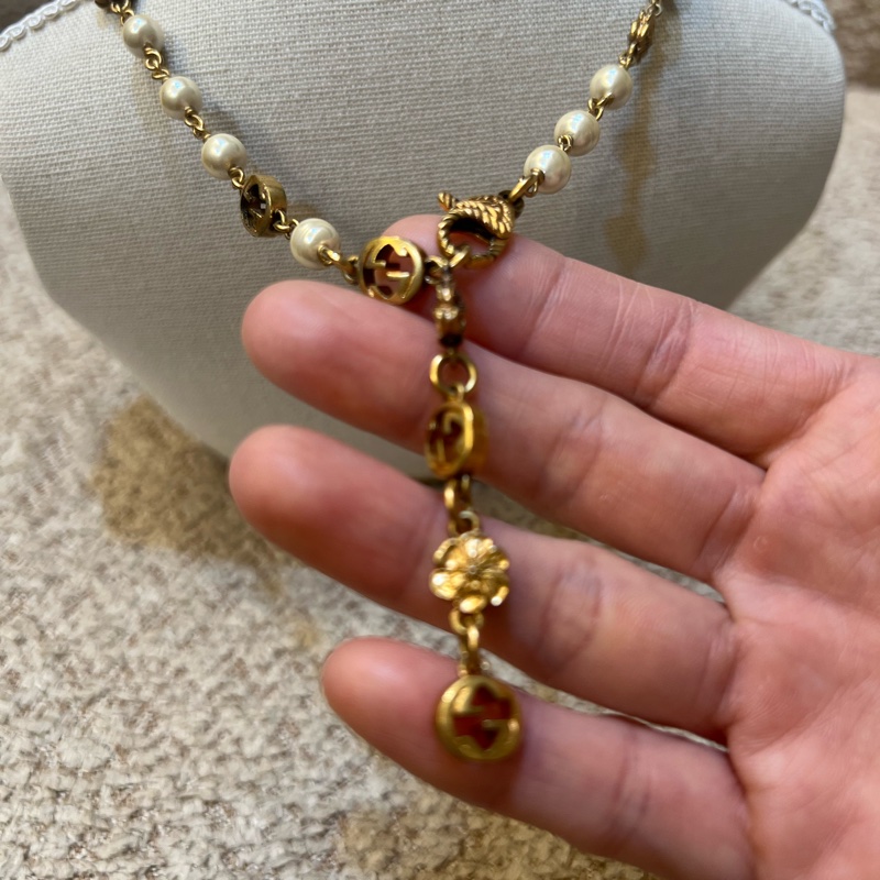 GUCCI復古金珍珠項鍊-8