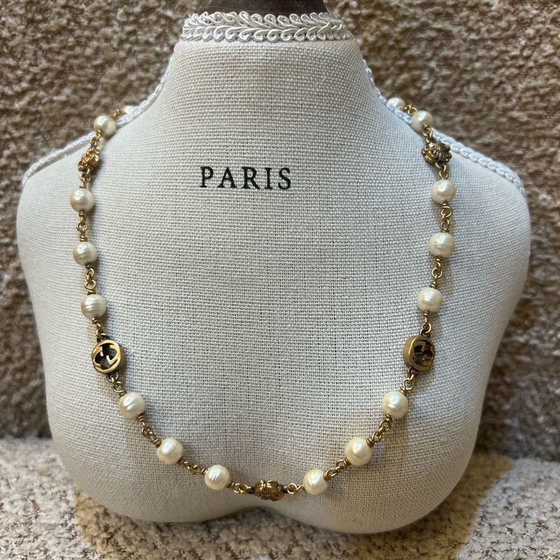 GUCCI復古金珍珠項鍊-9