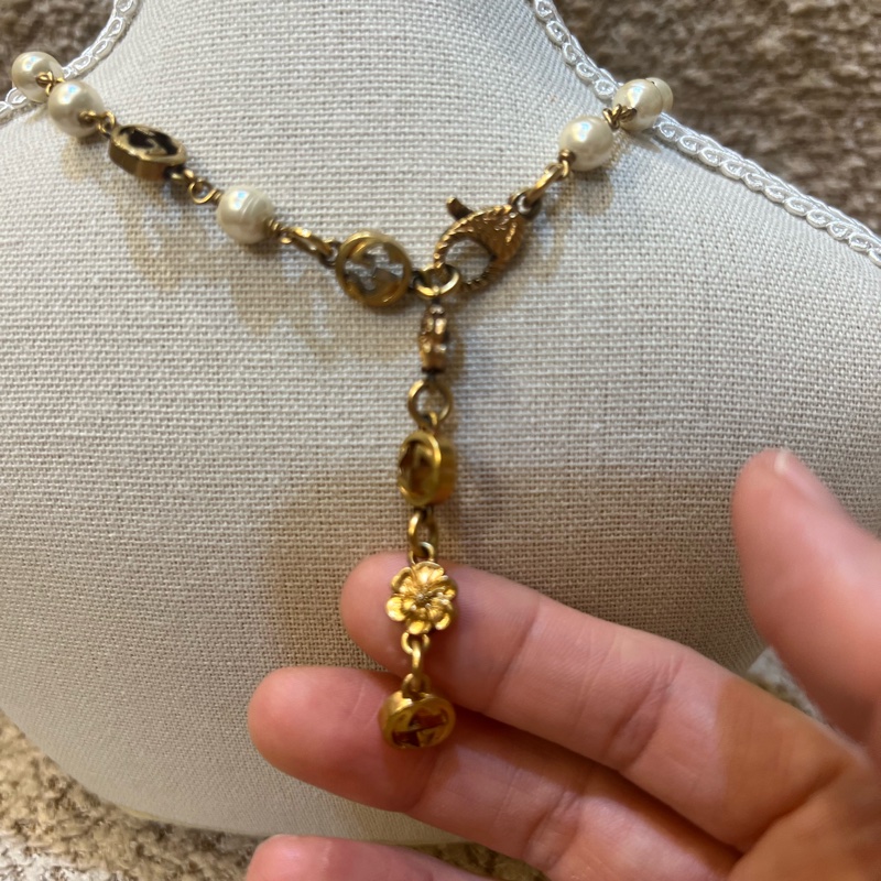 GUCCI復古金珍珠項鍊-10