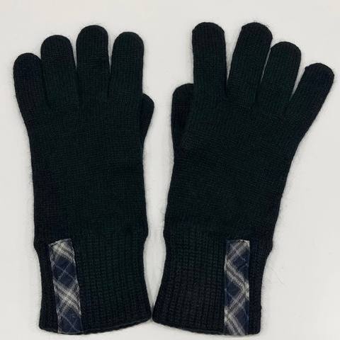 BURBERRY 混安哥拉羊毛格紋手套 黑色