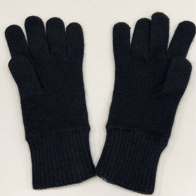 BURBERRY 混安哥拉羊毛格紋手套 黑色-1