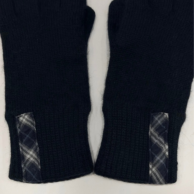 BURBERRY 混安哥拉羊毛格紋手套 黑色-2