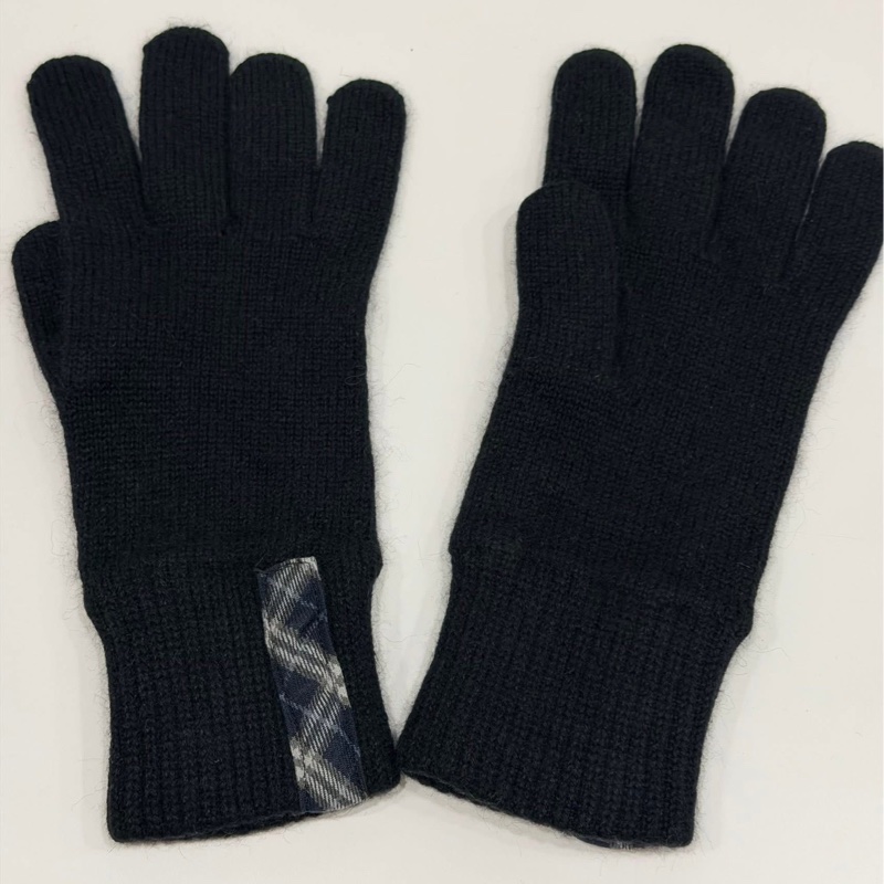 BURBERRY 混安哥拉羊毛格紋手套 黑色-5