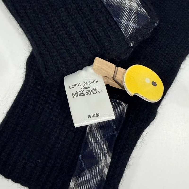 BURBERRY 混安哥拉羊毛格紋手套 黑色-7