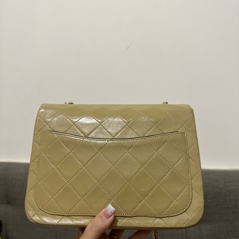 Chanel vintage 0開 奶茶色信封包-1