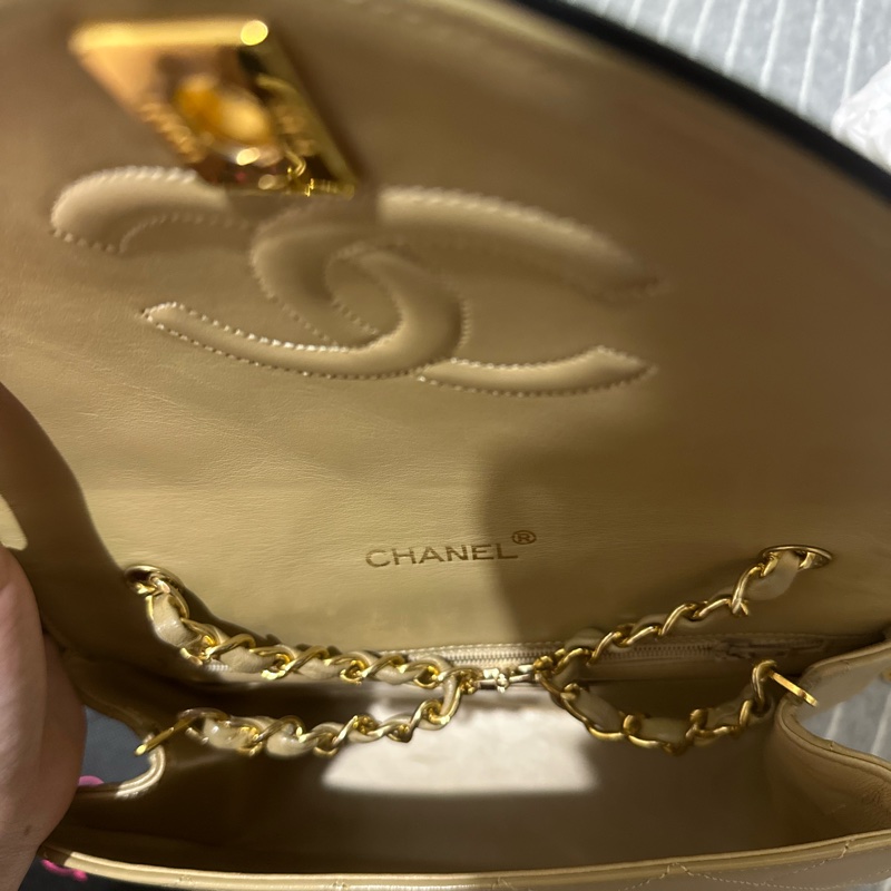 Chanel vintage 0開 奶茶色信封包-3