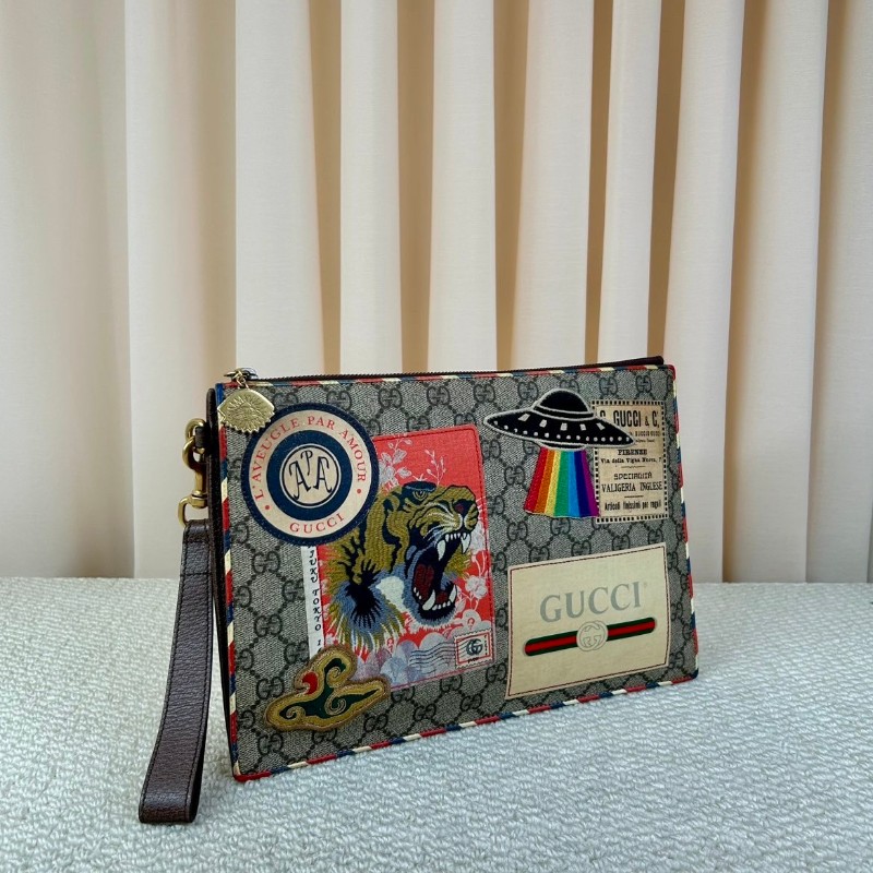 Gucci古馳老花虎頭飛碟刺繡  附帶獨特徽章設計 經典款式 時尚百搭 包身虎頭+拼貼設計 細節很特別 拉鏈正常-2