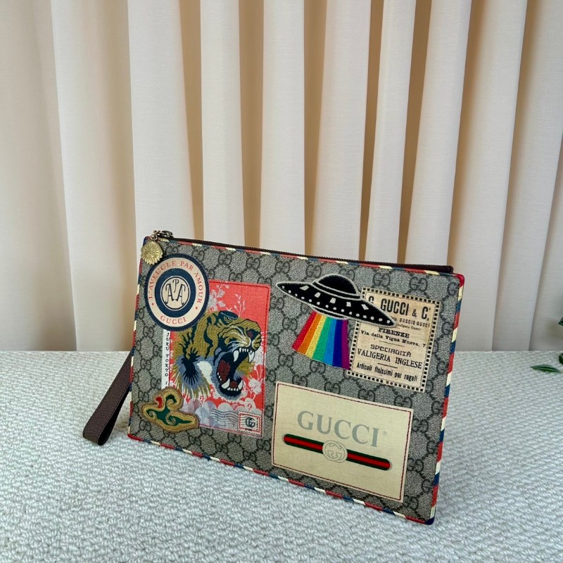 Gucci古馳老花虎頭飛碟刺繡  附帶獨特徽章設計 經典款式 時尚百搭 包身虎頭+拼貼設計 細節很特別 拉鏈正常-3