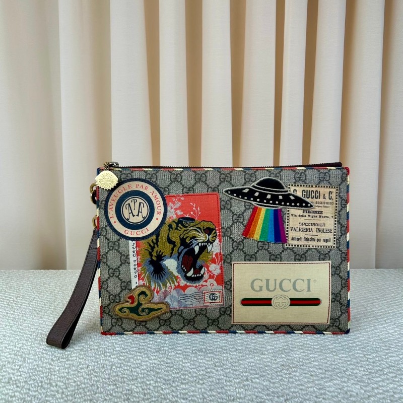 Gucci古馳老花虎頭飛碟刺繡  附帶獨特徽章設計 經典款式 時尚百搭 包身虎頭+拼貼設計 細節很特別 拉鏈正常-5