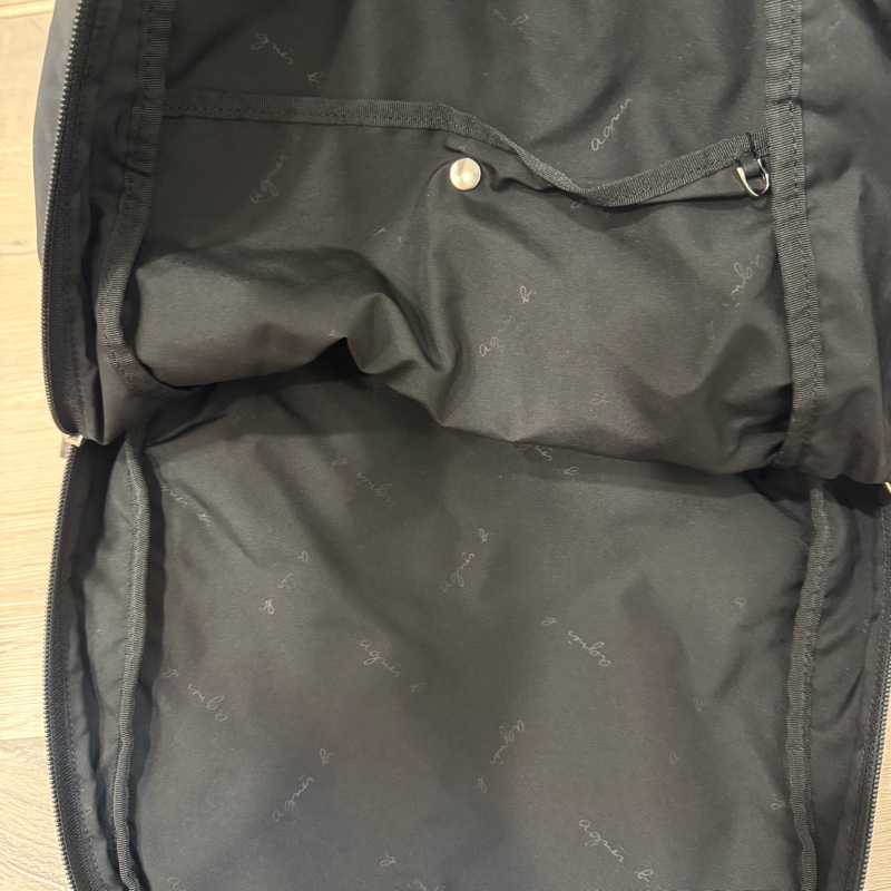 agnes b voyage logo雙層重磅尼龍黑色後背包-6