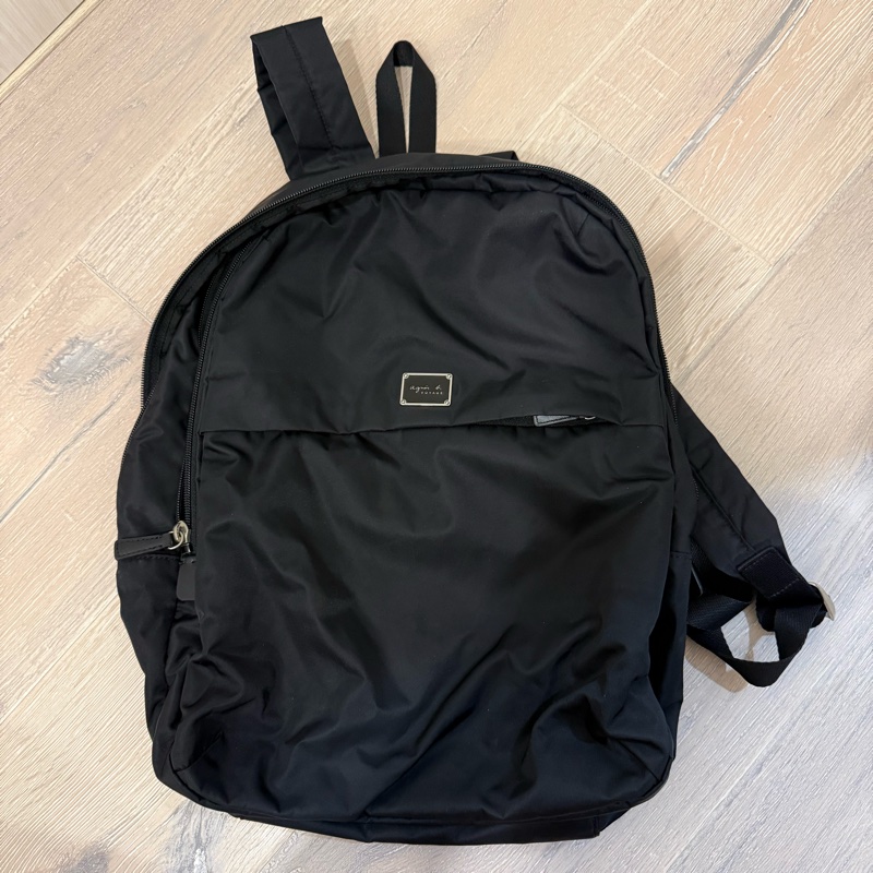 agnes b voyage logo雙層重磅尼龍黑色後背包-7