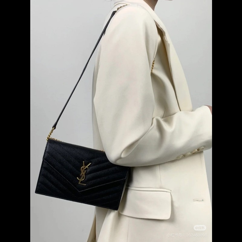聖羅蘭YSL  黑金魚子醬 woc信封包鏈條包-3