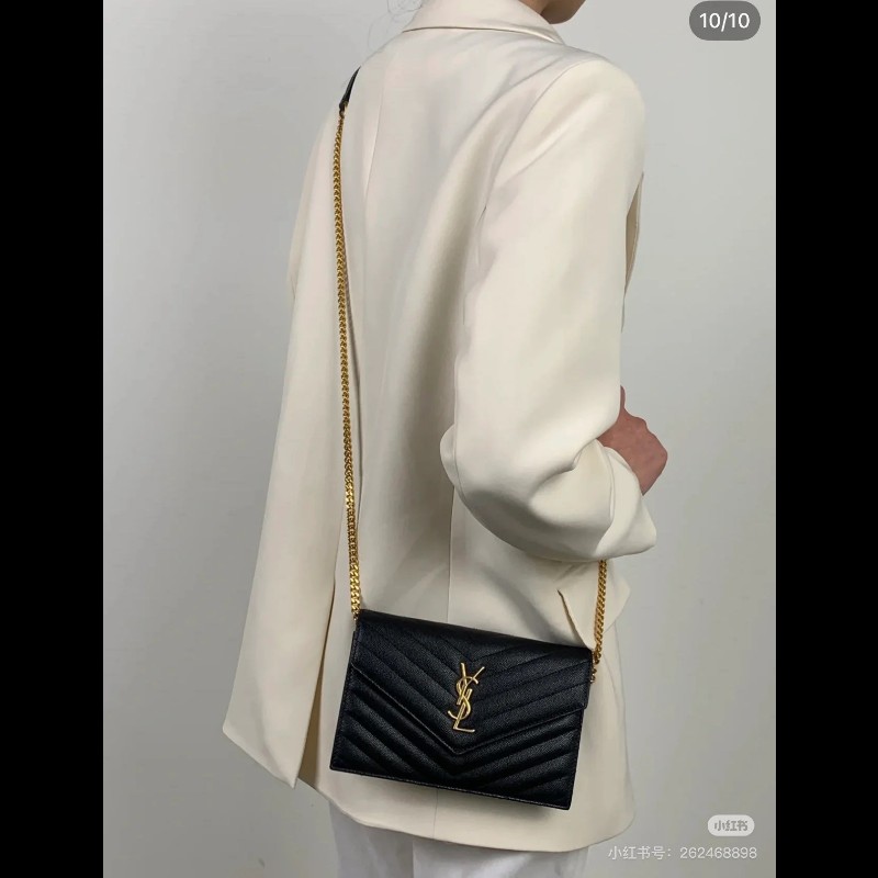 聖羅蘭YSL  黑金魚子醬 woc信封包鏈條包-4