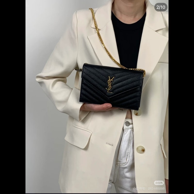 聖羅蘭YSL  黑金魚子醬 woc信封包鏈條包-6