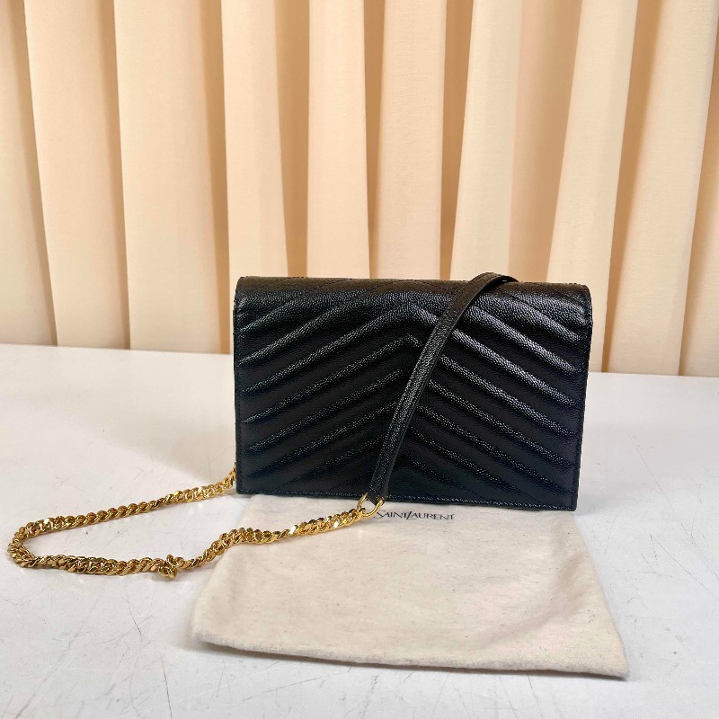 聖羅蘭YSL  黑金魚子醬 woc信封包鏈條包-10