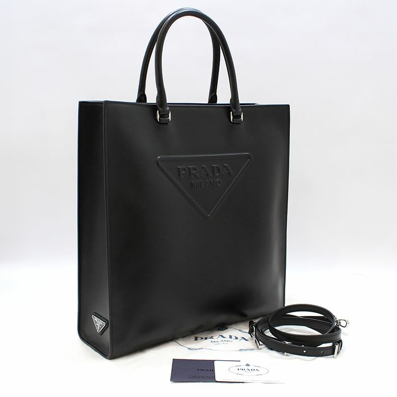 【包稅】PRADA 1BA332 黑色柔軟小牛皮三角形標誌單肩斜背包-1