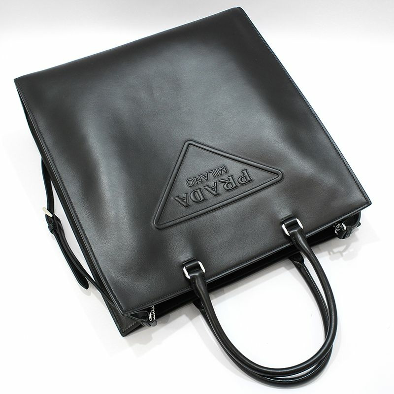 【包稅】PRADA 1BA332 黑色柔軟小牛皮三角形標誌單肩斜背包-2