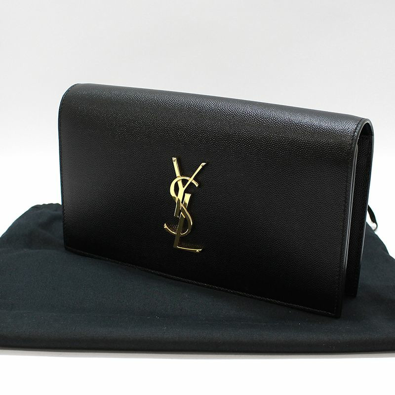 【包稅】SAINT LAURENT 400409 黑色魚子醬金色字母組合手拿包-1