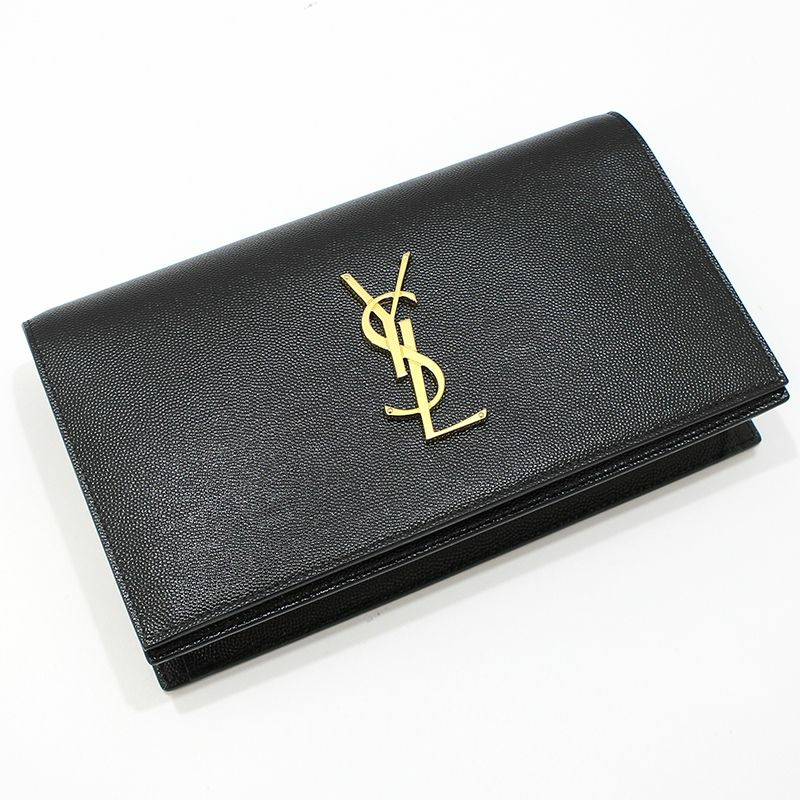 【包稅】SAINT LAURENT 400409 黑色魚子醬金色字母組合手拿包-2